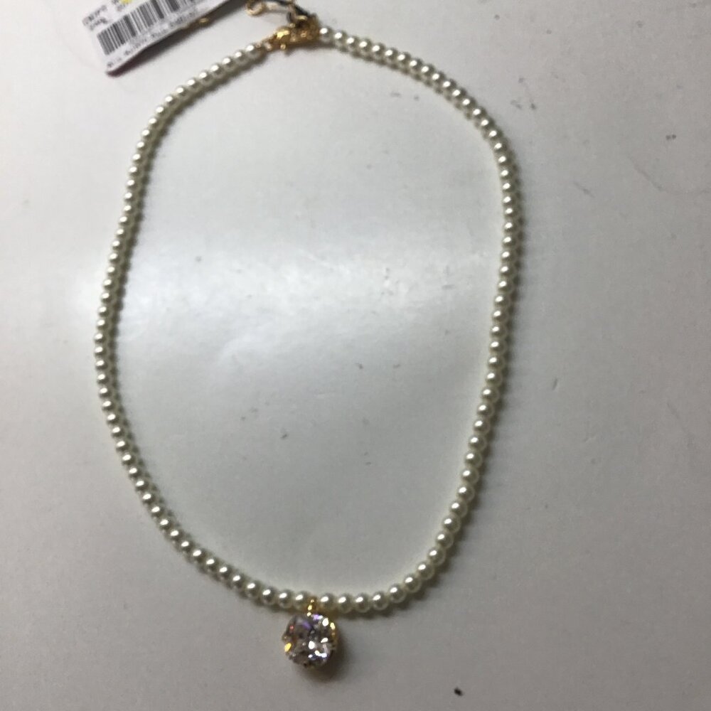 Kate Spade New Pearl Necklace with Clear Rhinestone Pendant Necklace